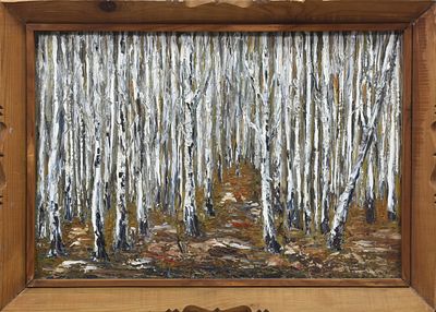 Григорьева Екатерина Евгеньевна. «Осень в берёзовом лесу», 1987 год. Размер с рамой : 45 х 63 