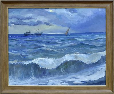 БОЧКАРЕВ БОРИС ЛЕОНИДОВИЧ. Холст, масло. «Черное море». 1957 год. Размер рамы: 69х57 см. 