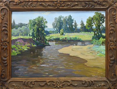 Прохорова Нина Павловна. «Река Тереньга». Размер с рамой : 64 х 84 см. 
Размер картины : 49 х 