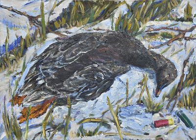 Кузнецов Алексей Прокофьевич. «Трофей гусь-гуменник», 2017 год. Размер по живописи: 50 х 70 см. 