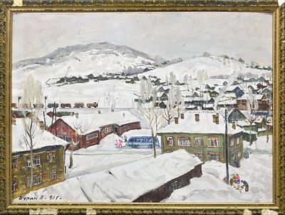 Бурин Лев Николаевич. «Медвежья гора», 1991 год. Размер с рамой: 56 х 74 см. 
Размер по 