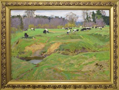 Маевский Дмитрий Иванович "Пастбище". Картон, масло. 1962 год. Размер с рамой: 62 х 82 см. 
