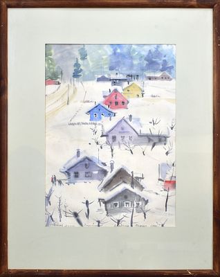 Пиркер Владилен Вольдемарович . "Тёплая зима. Парголово". Акварель. 1988 год. Владилен 