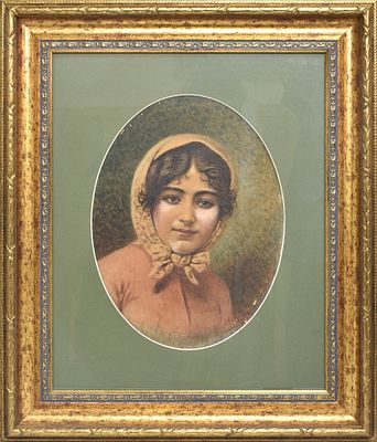 Китаев Василий Петрович (1872-?). "Портрет девушки". . Российская империя 1896 г. 
Акварель. 