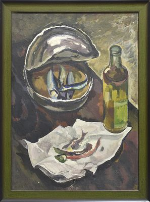 Кравцов Геннадий Тимофеевич. "Натюрморт с килькой" 1977 год. Кравцов Геннадий Тимофеевич. 