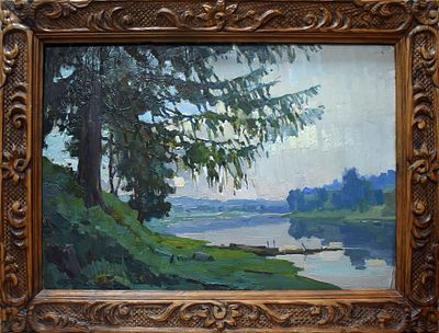 Прохоров Константин Александрович. "Над рекой". Картон. Масло. 1962 год . Размер рамы: 83,5 х 