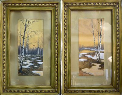 Парные картины " Березовая роща " 63х40,5см., 38х17см. "Березовая роща" 
Размер с рамой: 63х40 