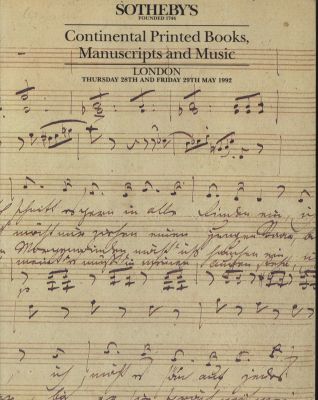 Sotheby's London Continental Printed Books, Manuscripts and Music May 1992 Auction Catalog. 371 