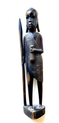 לוחם, פסל עץ שחור אבוני אפריקני איכותי, גובה 32 ס"מ. מצב טוב. תיקוני הדבקה