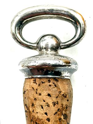 Antique Silver Bottle Stopperwith Original Cork – Signed, 19th / Early 20th Century. Antique 