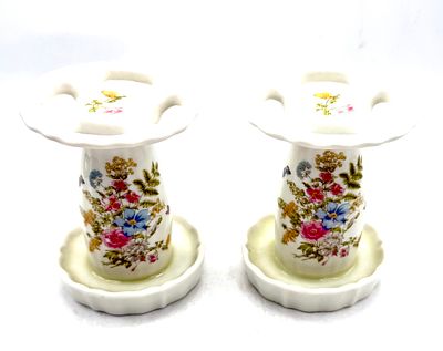 Pair of FERN San Francisco Porcelain Toothbrush Holders – Floral Design – 10 cm. Elegant pair of 