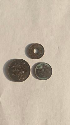 לוט 3 מטבעות מנדט בריטי - פלשתינה. לוט הכולל שלושה מטבעות מקוריים מתקופת המנדט הבריטי בארץ ישראל 