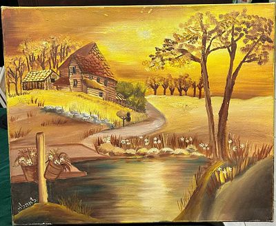 לאהלה - ציור שמן על בד חתום. 45&times;56 ס"מ.