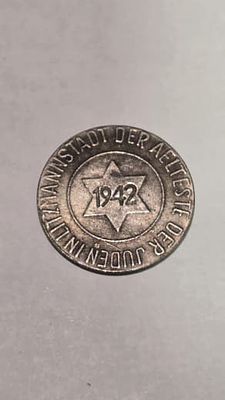 מטבע נדיר ולא מצוי! / אסימון גטו לודז' – 10 Pfennig Juden in Litzmannstadt Ghetto 1942. אסימון 