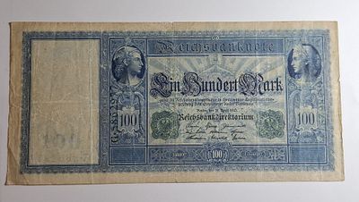 שטר 100 מארק עתיק משנת 1910. מצב משומש