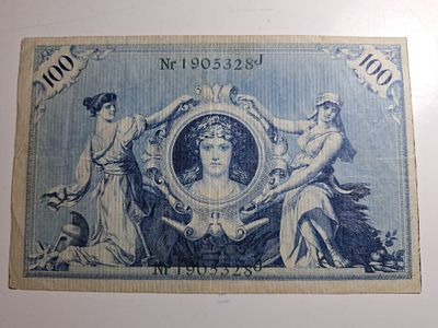 שטר 100 מארק רייכסבנק 1908 *ירוק*. VF