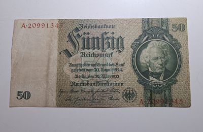 שטר 50 מארק רייכסבנק 1933 VF