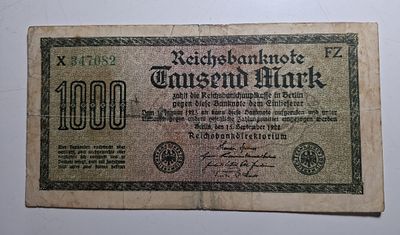 שטר 1000 מארק גרמני 1922.משומש