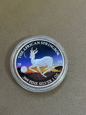 אונקיית כסף טהור נדירה 1oz Springbok 2014 - Gabon 1000 Francs - .999 - גרסה צבעונית! נדיר מאוד 