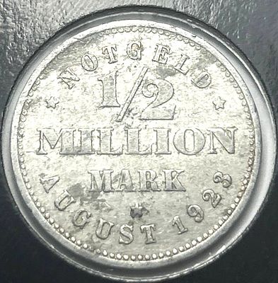 לא מצוי.גרמניה-מטבע חירום(Notgeld) בערך של 1/2 מיליון מארק משנת 1923.VF. הונפק ע"י מדינת המבורג 