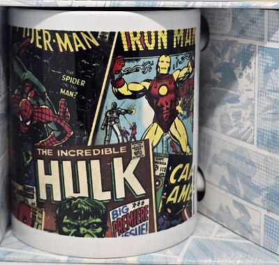 ספל אספנות Marvel Comics - עיצוב קומיקס קלאסי | Hulk, Iron Man, Spider-Man ועוד | באריזה מקורית!. 