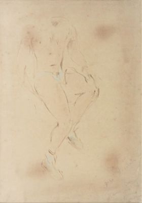 Filippo De Pisis (1896-1956). "Nudo seduto", matita su carta incollata su tela, cm 32x23.5 