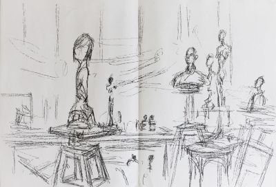 Alberto Giacometti (1901-1966). "Derriere le miroir", litografia, cm 38x56, litografia su foglio 