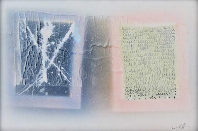 Agostino Ferrari (1938). "Pagina lacerata", tecnica mista su carta, cm 35x50, firma, l'opera &egrave; 