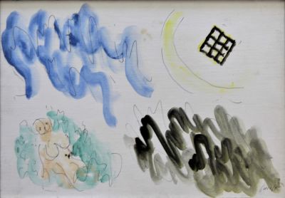 Virgilio Guidi (1891-1984). "senza titolo", tecnica mista su carta intelata, cm 39x49, firma 