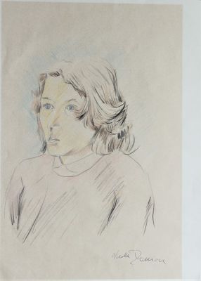 Autore Sconosciuto. "senza titolo", pastelli su base grafica, cm 45x32, firma