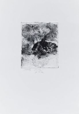 Walter Piacesi (1929). "senza titolo", acquaforte, cm 12.5x10 su foglio cm 31.5x21.5, firma, es. 