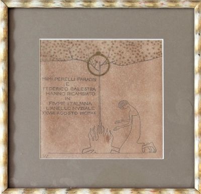 Adolfo Wildt (1868-1931). "senza titolo", invito partecipazione, cm 15.7x15,2, eseguito nel 1920 