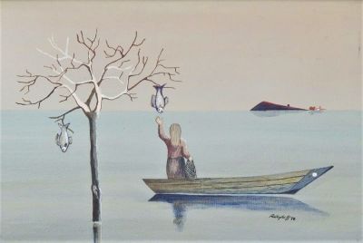 Karin-Silvia Retzlaff (1960). "senza titolo", olio su tela, cm 30x40, firma, opera in cornice