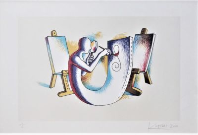 Mark Kostabi (1960). "senza titolo", litografia, cm 45x63, firma, es. 1/C