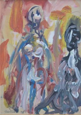 Pompilio Mandelli (1912-2006). "senza titolo", olio su carta su cartone, cm 30x21, eseguita nel 