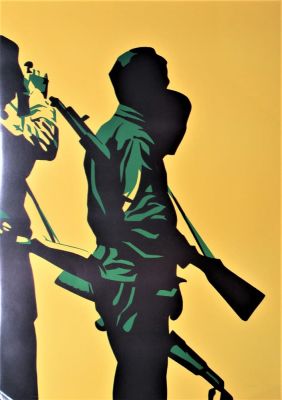 Bernard Rancillac (1931). "soldats", serigrafia, cm 80x56, firma, es. 105/150