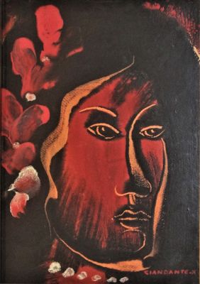 Giandante X (1899-1984). "senza titolo", olio su cartoncino, cm 49x35, firma