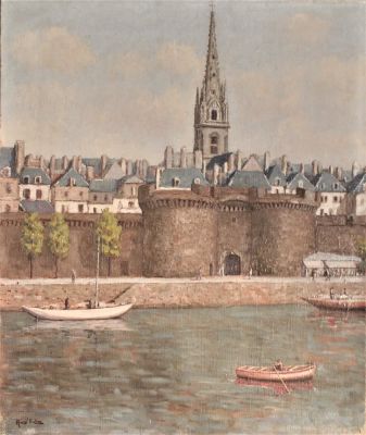 Rene Dulieu (1903-1992). "Parigi nel 1941", acrilico su tela, cm 65x54, firma, opera in cornice