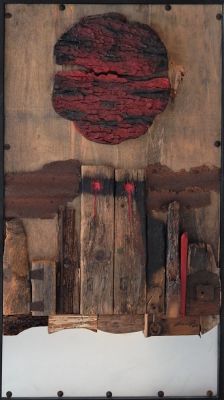 Pierluigi De Lutti (1959). "doppia ferita", tecnica mista collage, cm 130x70, firma, eseguito 