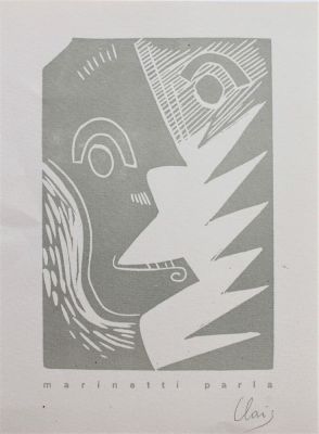 Marcello Claris (1897-1949). "Marinetti parla", litografia, cm 19x14, firma