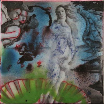 Riccardo De Paoli. "senza titolo", tecnica mista e resina su carta su tela, cm 20x20, firma al 