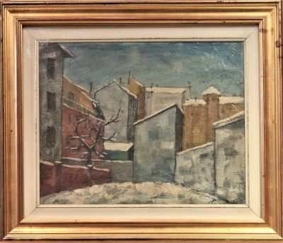Luigi Piciotti (1929). "Nevicata", olio su tela, cm 40x50, firma, eseguito nel 1957