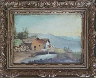 Ignoto. "senza titolo", olio su pannello, cm 24x33, in cornice