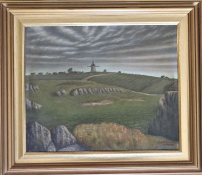 Joh Johansen Gudhjem. "senza titolo", olio su tela, cm 28x46, firma, in cornice