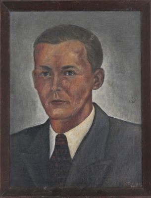 Autore Sconosciuto. "senza titolo", olio su pannello, cm 40x30, firma, eseguito nel 1949, in cornice