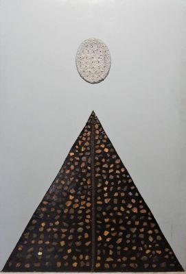 Maurizio Rogai (1954). "senza titolo", polimaterico su tavola, cm 146x97, firma, eseguita nel 1996
