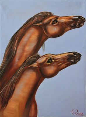 Autore Sconosciuto. "testa di cavallo", olio su tela, cm 80x60, firma, eseguito nel 1976 