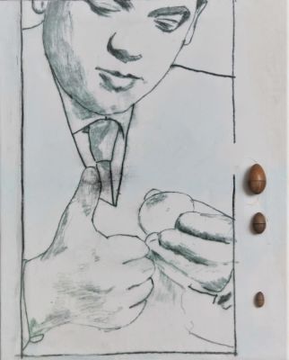 Innocente (1948). "omaggio a Piero Manzoni", tecnica mista e collage su tela, cm 52x42, firma 
