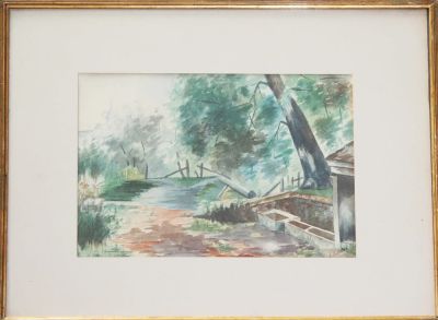 Marthe B. Rebillot. "senza titolo", acquerello su carta, cm 18x26, in cornice