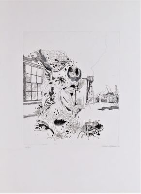 Attilio Steffanoni (1938). "Nello studio", acquaforte, lastra cm 28x23, su foglio cm 48x35, es. 